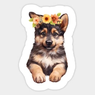 Watercolor German Shepherd Dog with Head Wreath Sticker